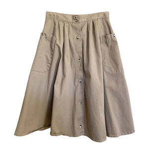 Vintage 80s Osh Kosh Utility High Waisted Tan Khaki Cotton Circle Midi Skirt